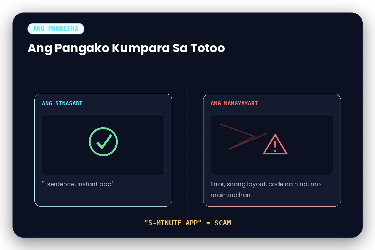 Ang pangako kumpara sa totoong nangyayari kapag sinubukan ang isang magic prompt